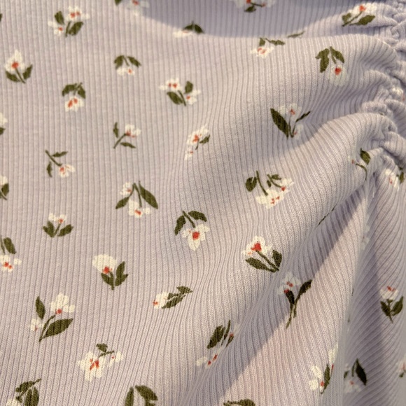Monki Organic Lettuce Edge Ruched Floral Long Sleeve Dusty Lilac XS 90s NWT - Picture 4 of 13